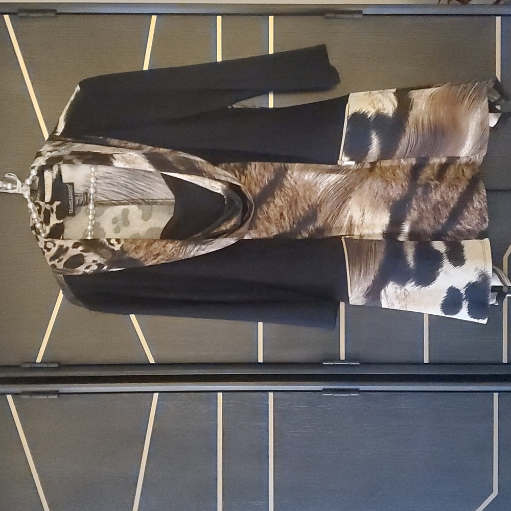 Frank Lyman Design Black and Brown Animal-Print Cowl Tunic